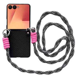 For Samsung Galaxy Z Flip7 5G Woven Texture Phone Case With Colorful Lanyard(Black)