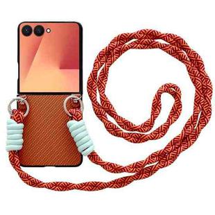 For Samsung Galaxy Z Flip7 5G Woven Texture Phone Case With Colorful Lanyard(Brown)