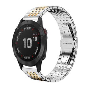 For Garmin Fenix 8/7X/6X/5X 26mm 22mm xDfind Seven-bead Solid Stainless Steel Watch Band(Silver Gold)
