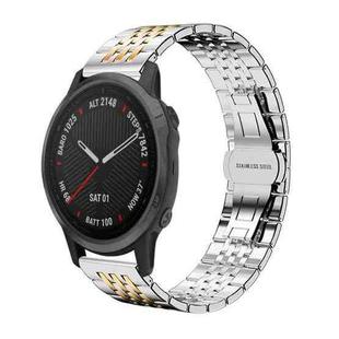 For Garmin Fenix 8/7S/6S/5S 20mm 18mm xDfind Seven-bead Solid Stainless Steel Watch Band(Silver Gold)