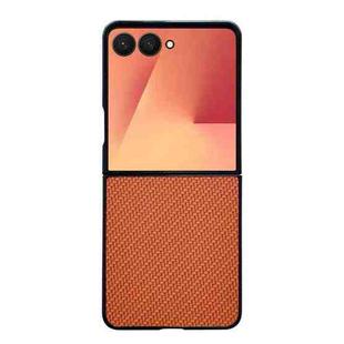 For Samsung Galaxy Z Flip7 5G Weave Texture PU Hybrid PC Phone Case(Brown)