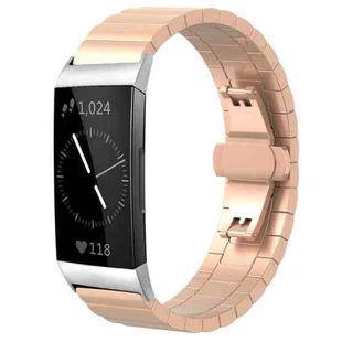 For Fitbit Charge 4 / 3 18mm xDfind One-bead Bamboo Solid Stainless Steel Watch Band(Rose Gold)