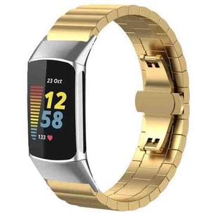 For Fitbit Charge 6 / 5 18mm xDfind One-bead Bamboo Solid Stainless Steel Watch Band(Gold)