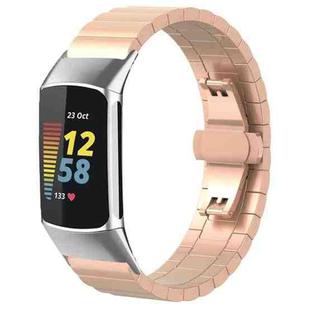 For Fitbit Charge 6 / 5 18mm xDfind One-bead Bamboo Solid Stainless Steel Watch Band(Rose Gold)