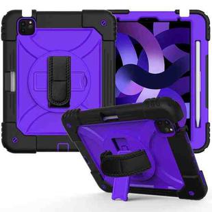 For iPad Air 2022 / 2020 10.9 / Air 2022 Shockproof PC + Silicone Combination Case with Holder & Hand Strap & Shoulder Strap(Black + Purple)