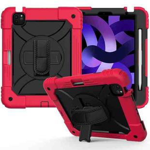 For iPad Air 2022 / 2020 10.9 / Air 2022 Shockproof PC + Silicone Combination Case with Holder & Hand Strap & Shoulder Strap(Red + Black)