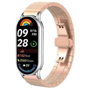 For Xiaomi Smart Band 10 / 9 / 8 NFC 14mm xDfind One-bead Bamboo Solid Stainless Steel Watch Band(Rose Gold)
