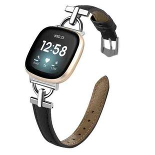 For Fitbit Versa 3 / 4 / Sense 2 D Metal Genuine Leather Watch Band(Black)