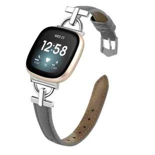 For Fitbit Versa 3 / 4 / Sense 2 D Metal Genuine Leather Watch Band(Grey)