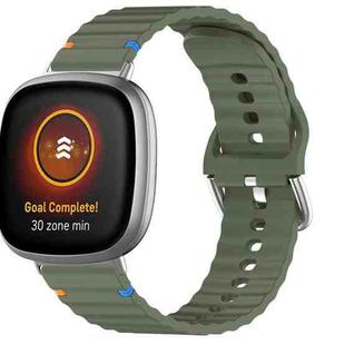 For Fitbit Versa 3 / 4 / Sense 2 Wavy Grain Stitched Silicone Watch Band(Army Green)