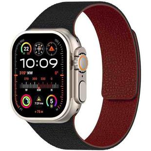 For Apple Watch 42 / 44 / 45 / 46 / 49mm xDfind Flat Head Litchi Texture Magnetic Silicone Watch Band(Black Red)