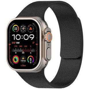 For Apple Watch 42 / 44 / 45 / 46 / 49mm xDfind Flat Head Litchi Texture Magnetic Silicone Watch Band(Black)