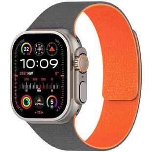 For Apple Watch 42 / 44 / 45 / 46 / 49mm xDfind Flat Head Litchi Texture Magnetic Silicone Watch Band(Grey Orange)