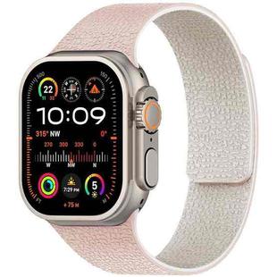 For Apple Watch 42 / 44 / 45 / 46 / 49mm xDfind Flat Head Litchi Texture Magnetic Silicone Watch Band(Pink Sstarlight)