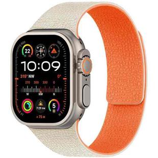 For Apple Watch 42 / 44 / 45 / 46 / 49mm xDfind Flat Head Litchi Texture Magnetic Silicone Watch Band(Starlight Orange)