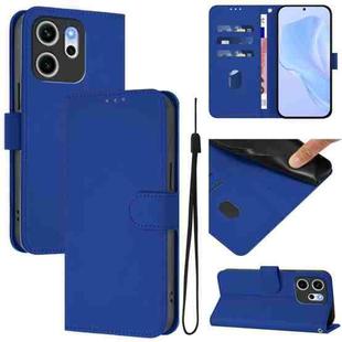 For OPPO Reno14 F 5G Skin Feel Solid Color Leather Phone Case with Lanyard(Dark Blue)