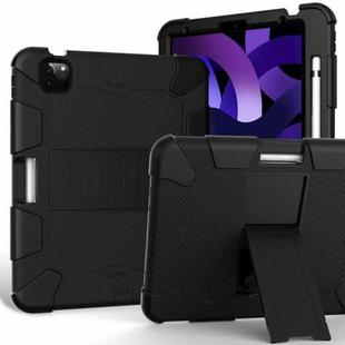 For iPad Air 2022 / 2020 10.9 Shockproof Two-Color Silicone Protective Case with Holder(Black+Black)