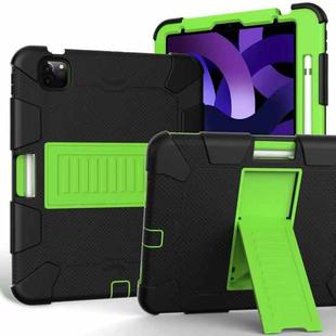 For iPad Air 2022 / 2020 10.9 Shockproof Two-Color Silicone Protective Case with Holder(Black + Green)