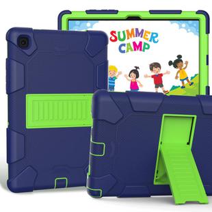 For Samsung Galaxy Tab A7 (2020) T500/T505 Shockproof Two-Color Silicone Protective Case with Holder(Navy Blue + Green)