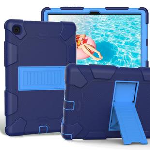 For Samsung Galaxy Tab A7 (2020) T500/T505 Shockproof Two-Color Silicone Protective Case with Holder(Navy Blue + Blue)