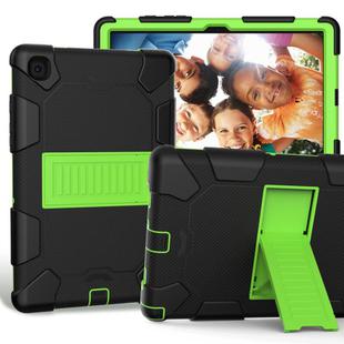 For Samsung Galaxy Tab A7 (2020) T500/T505 Shockproof Two-Color Silicone Protective Case with Holder(Black + Green)
