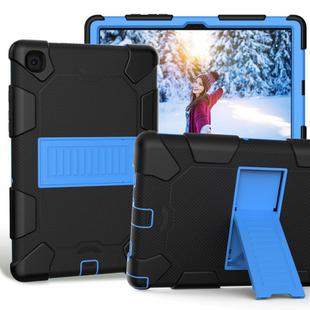 For Samsung Galaxy Tab A7 (2020) T500/T505 Shockproof Two-Color Silicone Protective Case with Holder(Black + Blue)