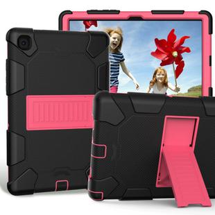 For Samsung Galaxy Tab A7 (2020) T500/T505 Shockproof Two-Color Silicone Protective Case with Holder(Black + Rose Red)