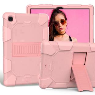 For Samsung Galaxy Tab A7 (2020) T500/T505 Shockproof Two-Color Silicone Protective Case with Holder(Rose Gold + Rose Gold)