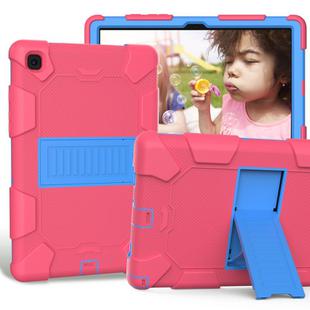 For Samsung Galaxy Tab A7 (2020) T500/T505 Shockproof Two-Color Silicone Protective Case with Holder(Rose Red + Blue)