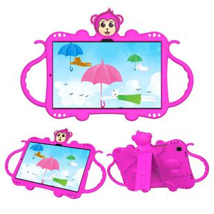 For Samsung Galaxy Tab A7 (2020) T500/T505 Cartoon Monkey Kids Tablet Shockproof EVA Protective Case with Holder & Shoulder Strap & Handle(Rose Red)