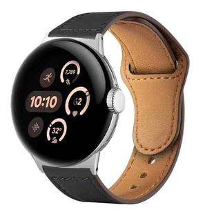 For Google Pixel Watch 1 / 2 / 3 41mm Reverse Buckle Genuine Leather Watch Band(Black)