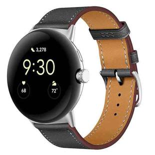 For Google Pixel Watch 3 45mm Fashionable Genuine Leather Watch Band(Black White Line)