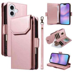 For iPhone 17 Multi Card Wallet Leather Phone Case with Strap(Rose Gold)
