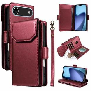 For iPhone 17 Air Multi Card Wallet Leather Phone Case with Strap(Red)