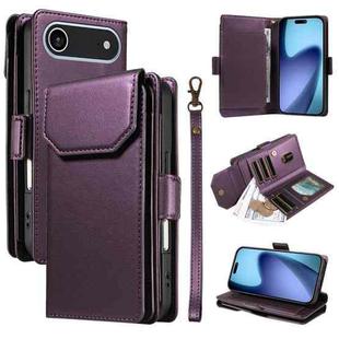 For iPhone 17 Air Multi Card Wallet Leather Phone Case with Strap(Purple)