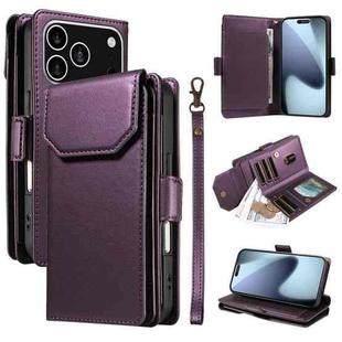 For iPhone 17 Pro Multi Card Wallet Leather Phone Case with Strap(Purple)