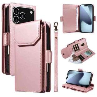 For iPhone 17 Pro Multi Card Wallet Leather Phone Case with Strap(Rose Gold)