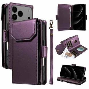For iPhone 17 Pro Max Multi Card Wallet Leather Phone Case with Strap(Purple)