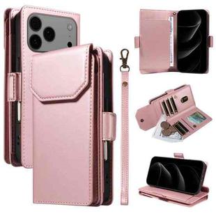 For iPhone 17 Pro Max Multi Card Wallet Leather Phone Case with Strap(Rose Gold)