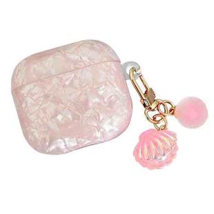 For AirPods 4 Shell Texture Pearl Hanging Buckle Earphone Case(Pink)