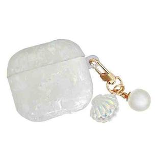 For AirPods 4 Shell Texture Pearl Hanging Buckle Earphone Case(White)