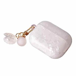 For AirPods Pro 2  Shell Texture Pearl Hanging Buckle Earphone Case(White)