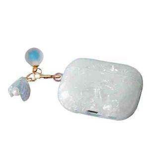 For AirPods Pro Shell Texture Pearl Hanging Buckle Earphone Case(Light Blue)