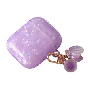 For AirPods 1 / 2 Shell Texture Pearl Hanging Buckle Earphone Case(Light Purple)