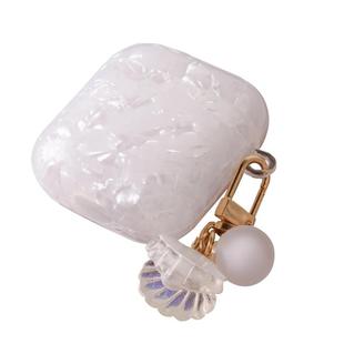 For AirPods 1 / 2 Shell Texture Pearl Hanging Buckle Earphone Case(White)