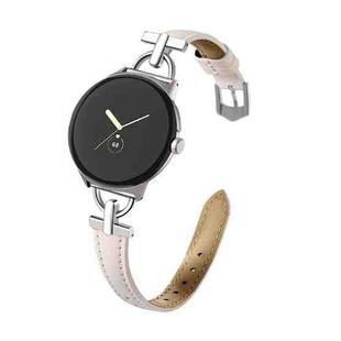 For Google Pixel Watch 3 45mm D-shaped Metal Small Waist Leather Watch Band(Light Pink)