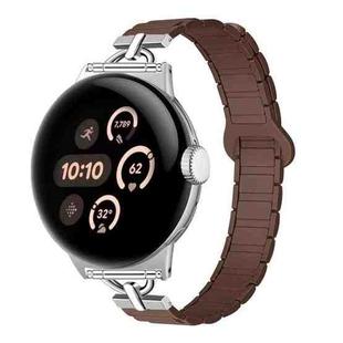 For Google Pixel Watch 3 45mm D-shaped Tri-beads Magnetic Silicone Watch Band(Chocolate Color)