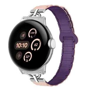 For Google Pixel Watch 1 / 2 / 3 41mm D-shaped Tri-beads Magnetic Silicone Watch Band(Pink Sand Plums)
