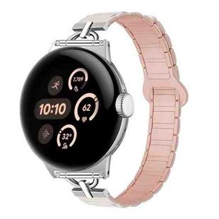 For Google Pixel Watch 1 / 2 / 3 41mm D-shaped Tri-beads Magnetic Silicone Watch Band(Starlight Pink Sand)