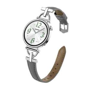 20mm Flat-Head D-shaped Metal Genuine Leather Watch Band(Grey)